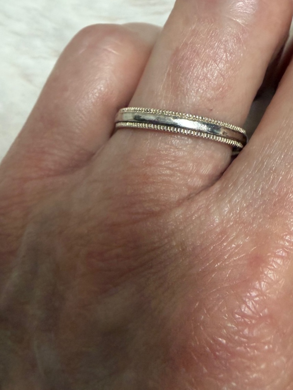 Sterling silver double decorative edge band ring—Size 6